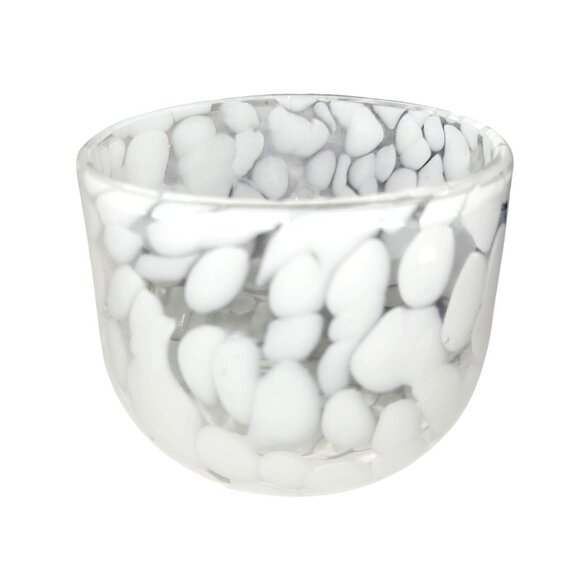 Unbranded Other - Hand Blown Clear and White Confetti Glass Votive/Tealight Candle Holder 2.75"